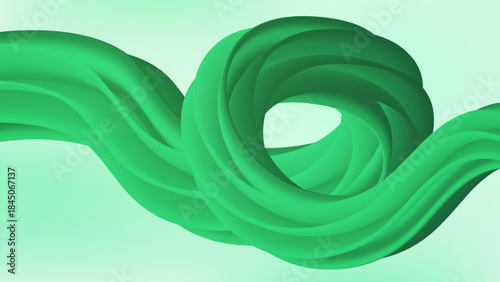 Abstract Green 3D Swirl Background. Vector Illustration of Fluid Twisted Shape with Matte Gradient. Eco, Nature, and Finance Concept.