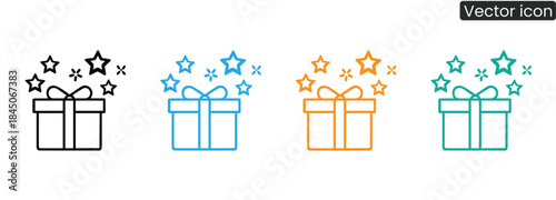 Colorful gift box outlines with whimsical stars bdeal for announcing sales, promotions, or special surprises that bring joy and delight.