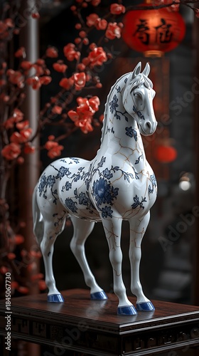 Blue and White Porcelain Horse Figurine for Chinese New Year Celebration