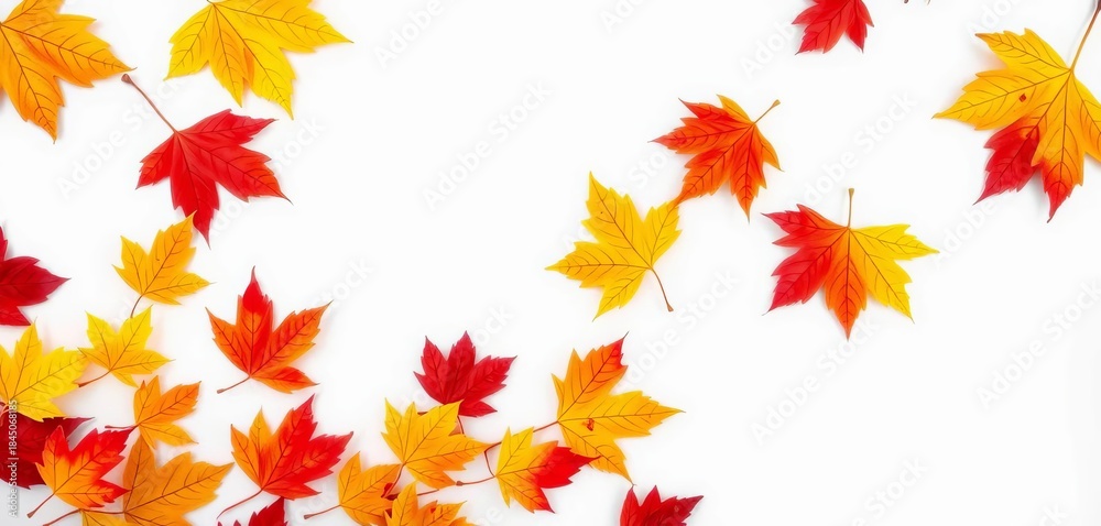 Fototapeta premium Crisp, vibrant autumn leaves isolated on white background, vibrant, vibrant colors