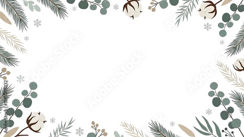 Christmas botanical frame illustration with a bright white central space