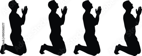 Silhouette of a Man Kneeling in Prayer with Hands Clasped Looking Upward Expressing Faith Hope and Spirituality in a Dark and Emotional Setting