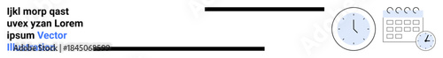 Time management, scheduling, productivity, efficiency, project planning, organization. Minimalist clock and calendar elements. Time management and scheduling concept for efficient planning