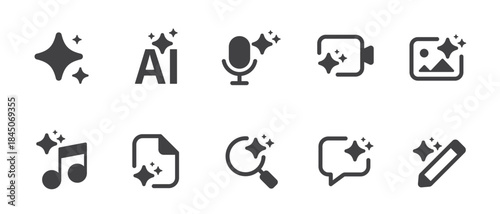 Modern generative AI icon set. Generate symbols with sparkle. Artificial Intelligence line icon element for UI design, website, and apps. Vector illustration.