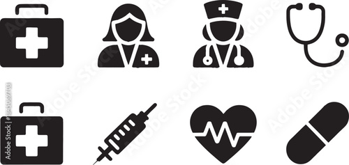 Medical and Healthcare Icons for Hospital and Treatment Concepts.