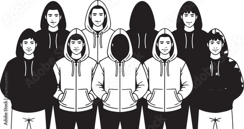Group of People Wearing Hoodies Urban Youth Illustration.