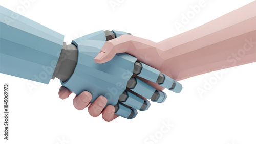 Human and robotic hand shaking in partnership and innovation