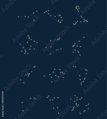 zodiac horoscope constellations on a dark night sky background, astrology astronomy spiritual design