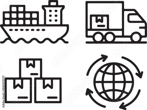 Global Shipping and Logistics Line Icons Set.