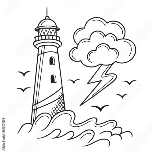 Lighthouse and Storm: A solitary lighthouse stands tall against a stormy backdrop, the crashing waves and dark clouds adding drama and tension to the scene.