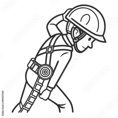 Safety First: A worker in protective gear, hard hat, and harness, ensuring safety on the job, embodies diligence and care, ready to face the tasks ahead with unwavering commitment.