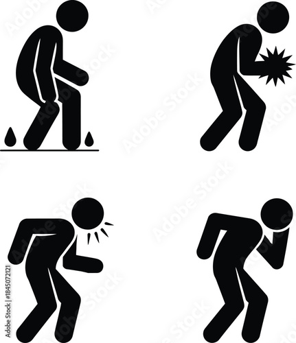 Stick figure icons depicting various health problems and symptoms of sickness