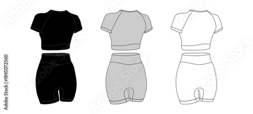 Crop Top, Cycling Shorts, Compression Suit Mockup Template Vector