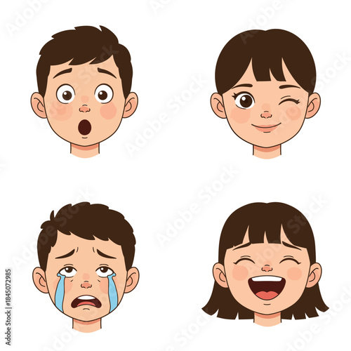 Diverse Childrens Faces Expressing Various Emotions and Expressions.