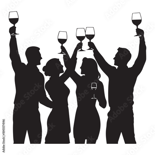 Set of black Cheers and Toasts' silhouettes isolated on white background