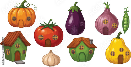 Whimsical vegetable houses