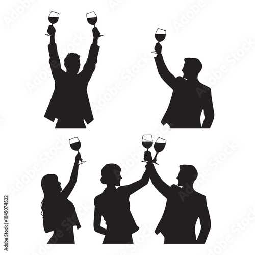 Set of black Cheers and Toasts' silhouettes isolated on white background