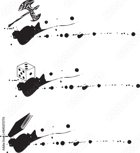 ファンタジー風タイトルの素材 - サイロコ・本・斧の飛び散る墨のタイトルライン