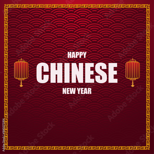 Chinese new year Vector template, ratio 1:1 variation 6. Red and gold color combination for Chinese new year fire horse. For wallpaper, greeting card, social media content,  and vector template.