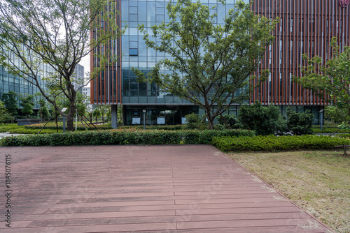 Modern Office Building Entrance with Glass Facade