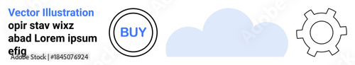 Abstract cloud shape, gear, and buy button suggesting tech innovations, digital transformation, online commerce, cloud computing, process optimization, automation, ideal for simple landing page