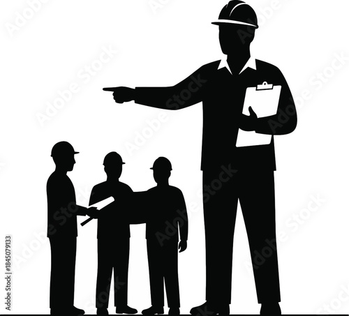 Construction Team Meeting Supervisor Directing Workers on Site.