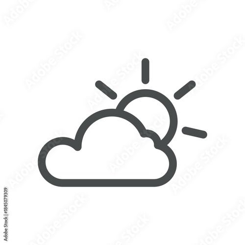 Partly Sunny Weather Icon. Thin Line Sun Behind Cloud Illustration for Mild Daylight Forecast and Variable Cloud Cover. Isolated Outline Vector Symbol, Editable Stroke Pictogram