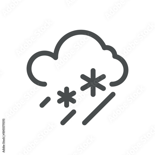 Sleet Weather Icon. Thin Line Cloud with Ice Pellets and Snow Mix Illustration for Cold Forecast and Freezing Precipitation. Isolated Outline Vector Symbol, Editable Stroke Pictogram