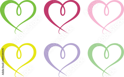 Colorful collection of whimsical heart shapes in various hues perfect for design elements