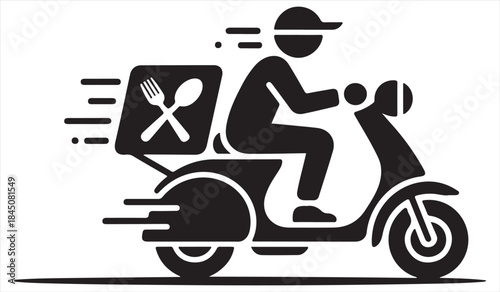 Food delivery scooter icon with courier and takeaway box