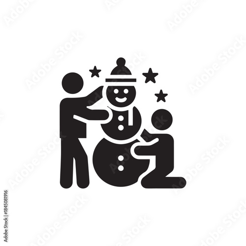 snowman silhouette vector, winter snowman black silhouette, snowman icon