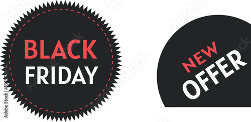 VACTOR Black friday sale ribbon banners collection isolated. Vector price tags isolated on black background.