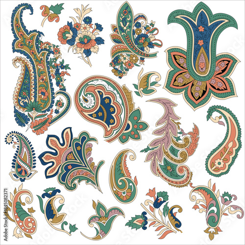 set of paisley motif. pattern on white background
