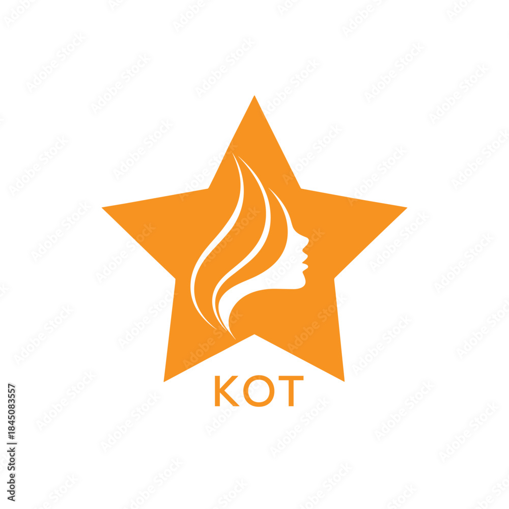 Obraz premium KOT Star Beauty Logo. KOT Woman Silhouette Feminine Salon. KOT Cosmetic Branding Icon. 