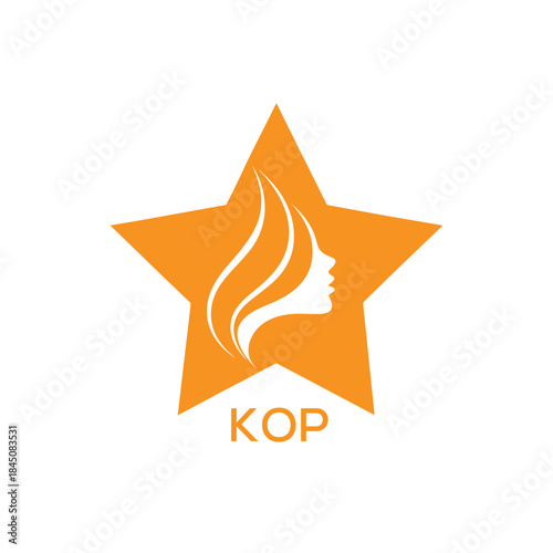 KOP Star Beauty Logo. KOP Woman Silhouette  Feminine Salon. KOP Cosmetic Branding Icon.
