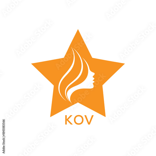KOV Star Beauty Logo. KOV Woman Silhouette  Feminine Salon. KOV Cosmetic Branding Icon.
