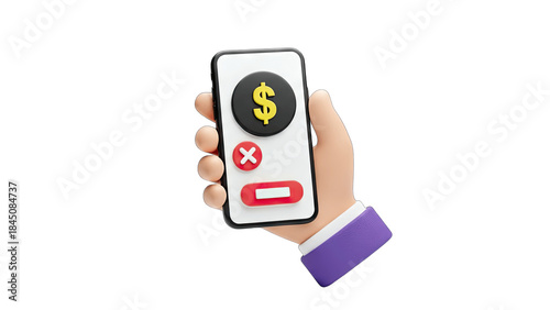 Hand Holding Phone with Dollar Sign and Cancel Button