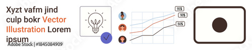 Data analysis, business productivity, creative brainstorming, user statistics, technology, project planning. Minimalist visuals include charts, user profiles lightbulb and focus icons. Data