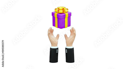 Hands Reaching for Gift Box on White Background
