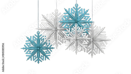 Hanging Snowflake Decorations on White Background