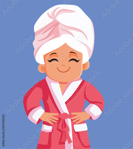 Child Who Has Good Hygiene Vector Cartoon Illustration. Little girl wearing a head towel relaxing being adorable 
