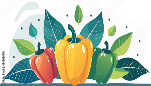 Colorful bell pepper illustration promoting healthy eating habits and fresh vegetable education for modern lifestyle design
