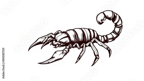 Black scorpio silhouette vector illustration of a poisonous arachnid with a stinging tail and sharp claws isolated on a white background for a nature tattoo or wildlife sign