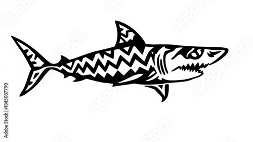 Isolated vector illustration of a dangerous great white shark predator with sharp teeth swimming in the blue ocean water as a clean marine wildlife silhouette art piece