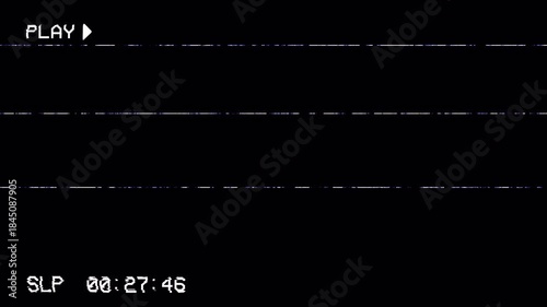 Distorted Signal Glitch Effect VHS Play Overlay. Vintage Static Lines and Retro Camcorder Interface Noise Loop 4k video animation seamless loop