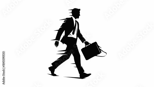 Silhouette of a businessman in a suit walking with a briefcase.