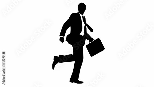 Silhouette of a businessman running with a briefcase.