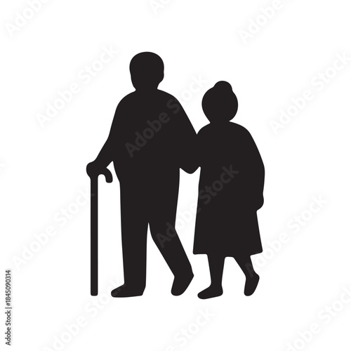 Elderly couple walking silhouette icon vector flat design