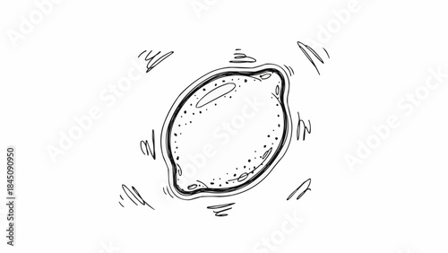 Hand drawn illustration of a single lemon with a textured peel.