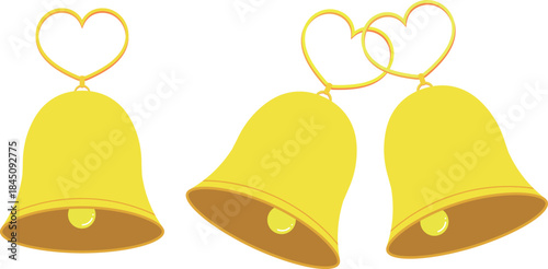 黄色いベルを飾るリングがハートマークになった素材セット